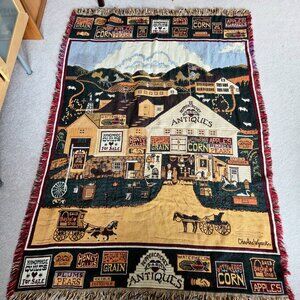 Vintage Peppercricket Farms Tapestry Throw Americana Western Fringe 50 x 70"